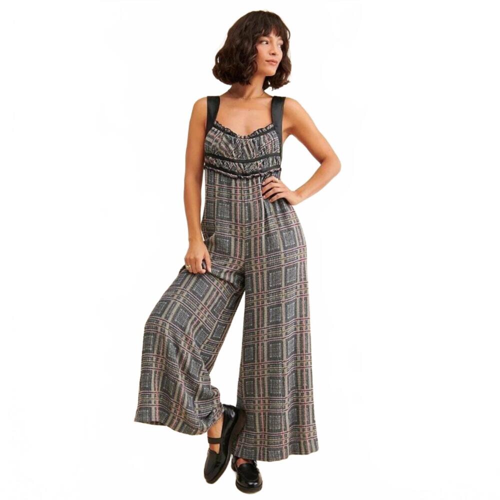 $ 188 Free People Marley Plaid One-Piece Jumpsuit  Size S #1192